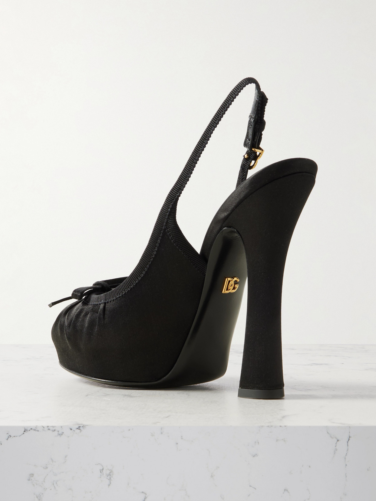 Dolce & Gabbana Satin Slingback Platform Shoes In Black