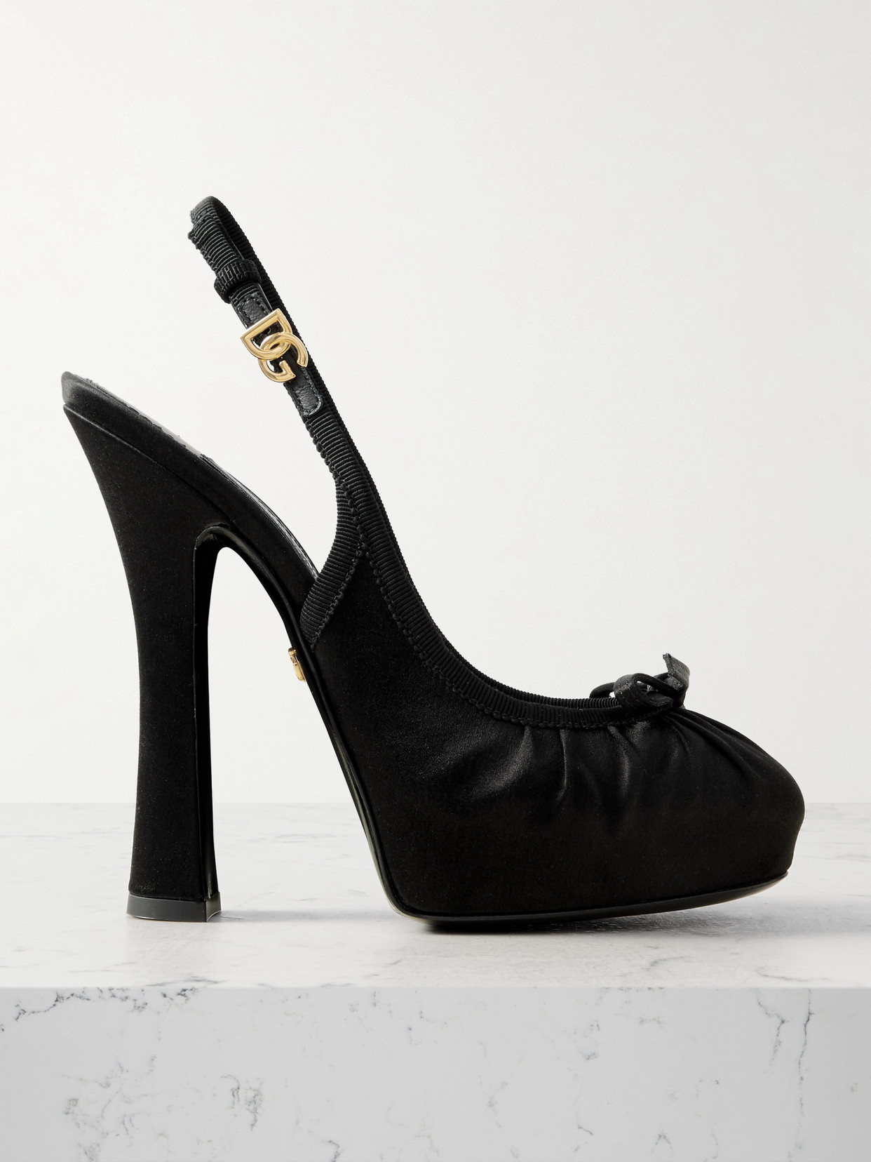 Dolce & Gabbana - Bow-embellished Grosgrain-trimmed Satin Slingback Pumps - Black