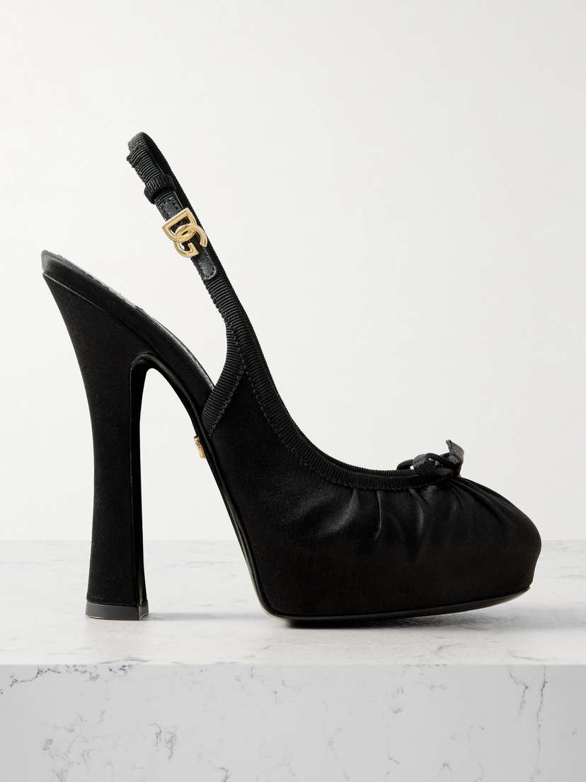 Dolce & Gabbana Bow-embellished Grosgrain-trimmed Satin Slingback Pumps