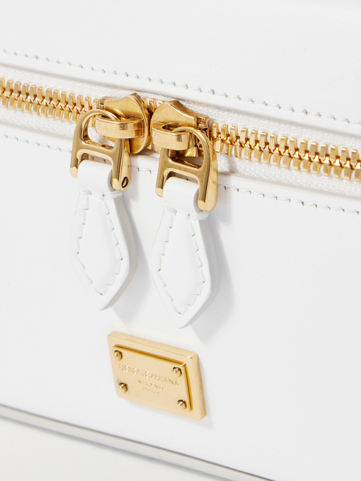 Dolce & Gabbana Sicily Leather Shoulder Bag With Metal Logo Tag In White