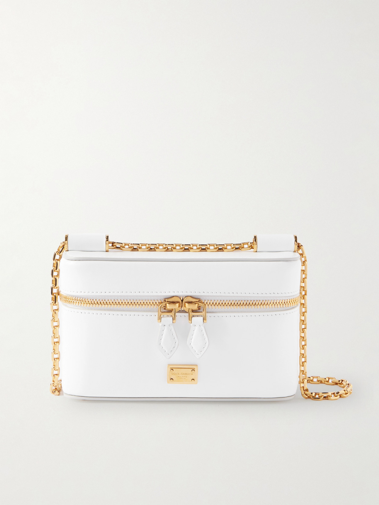 Dolce & Gabbana Sicily Leather Shoulder Bag With Metal Logo Tag In White