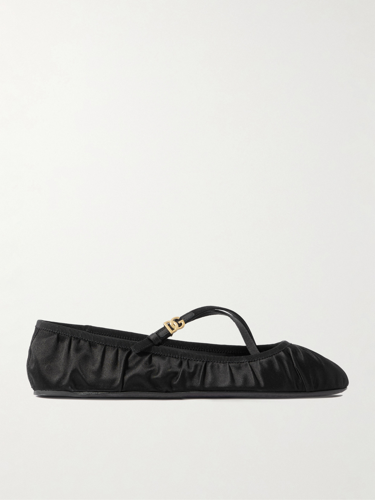Dolce & Gabbana Gathered Satin Mary Jane Ballet Flats In Black