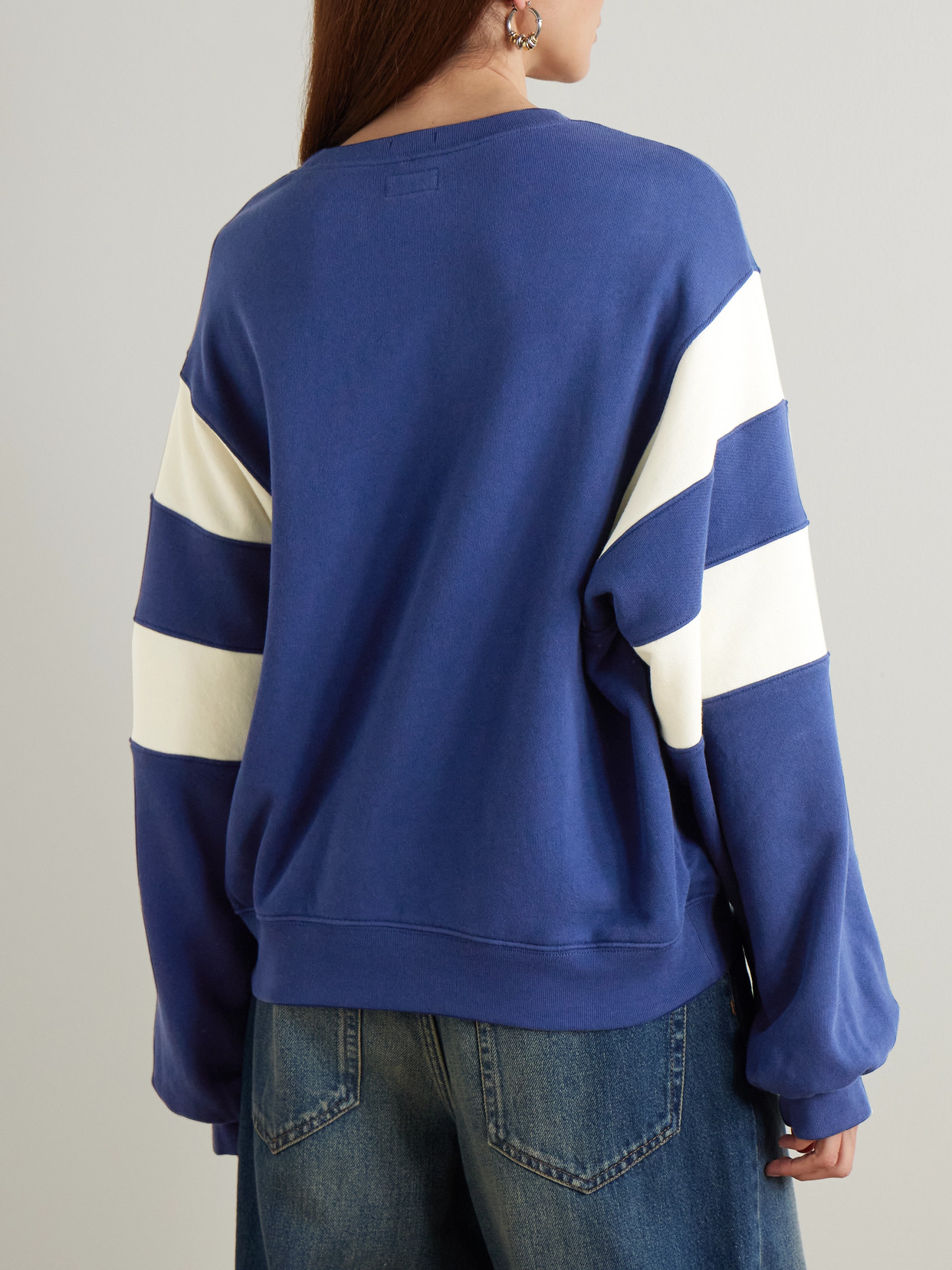 Mother The Drop Square Inset Oversized Striped Cotton-jersey Sweatshirt In Blue