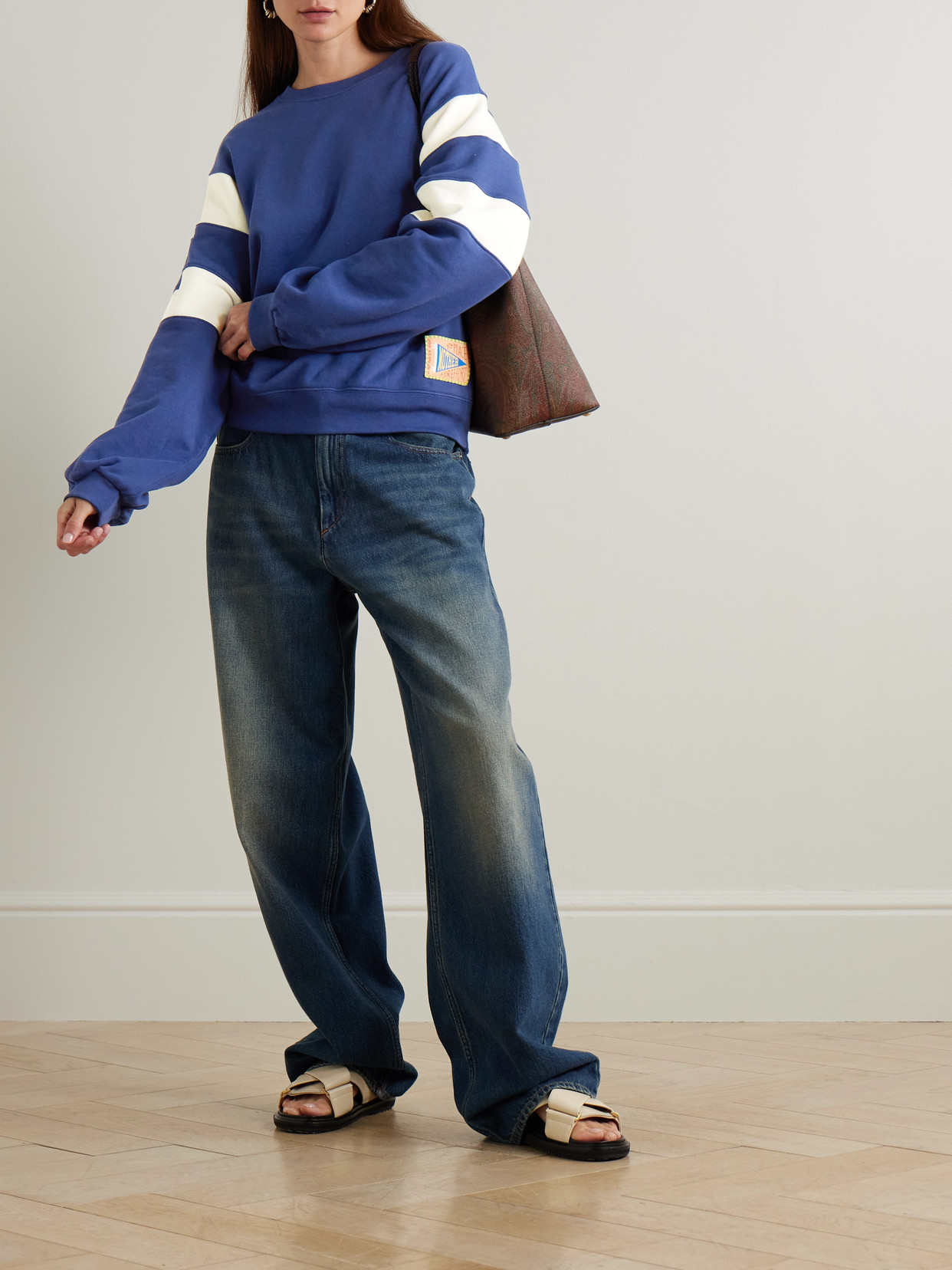 Mother The Drop Square Inset Oversized Striped Cotton-jersey Sweatshirt In Blue