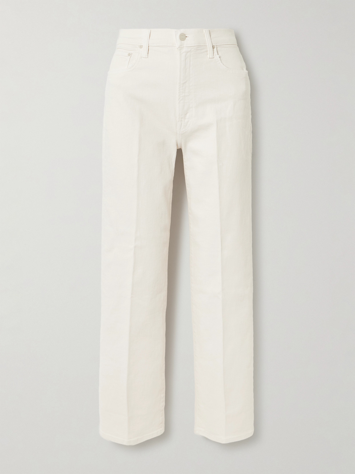 Mother The Rambler Zip Ankle Cropped Straight-leg Jeans In Cream