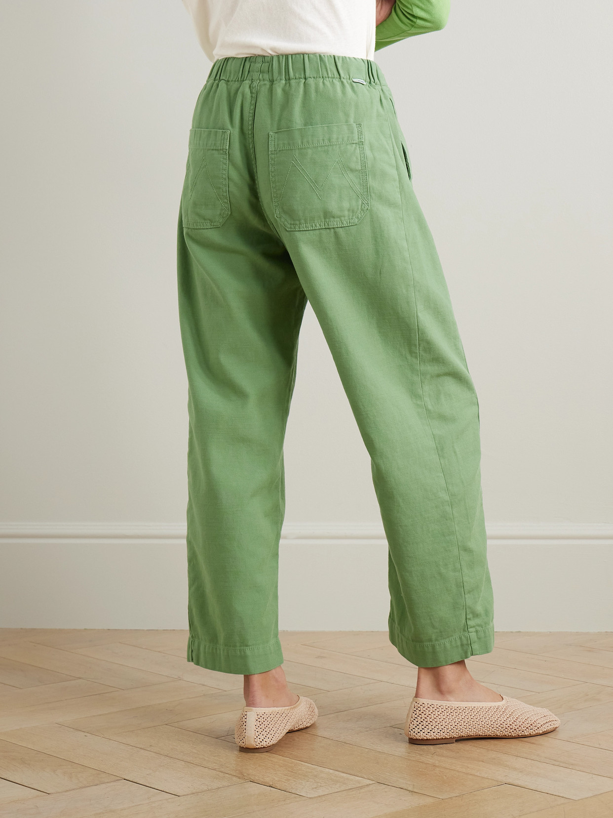 MOTHER THE DRAWN HALF-PIPE COTTON-CANVAS BARREL-LEG PANTS