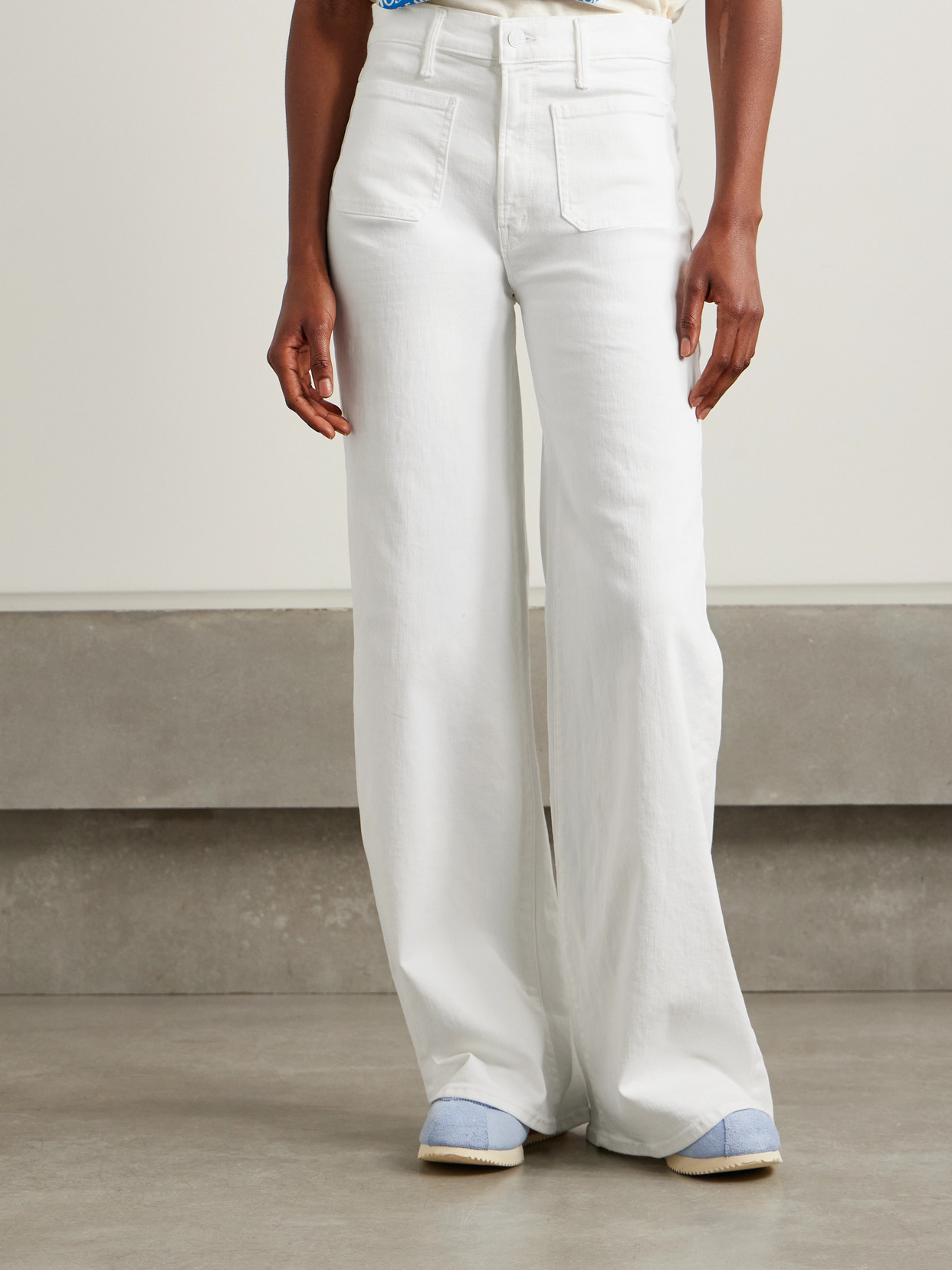 Shop Mother The Patch Pocket Undercover Sneak High-rise Wide-leg Jeans In White