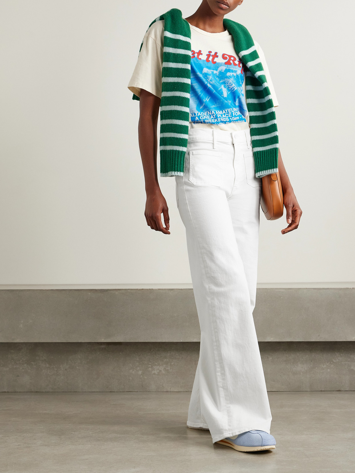 Shop Mother The Patch Pocket Undercover Sneak High-rise Wide-leg Jeans In White
