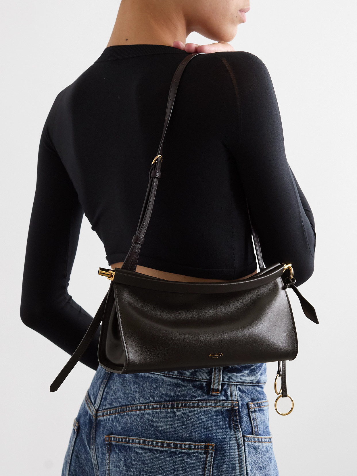 ALAÏA CLICK E/W SMALL LEATHER SHOULDER BAG