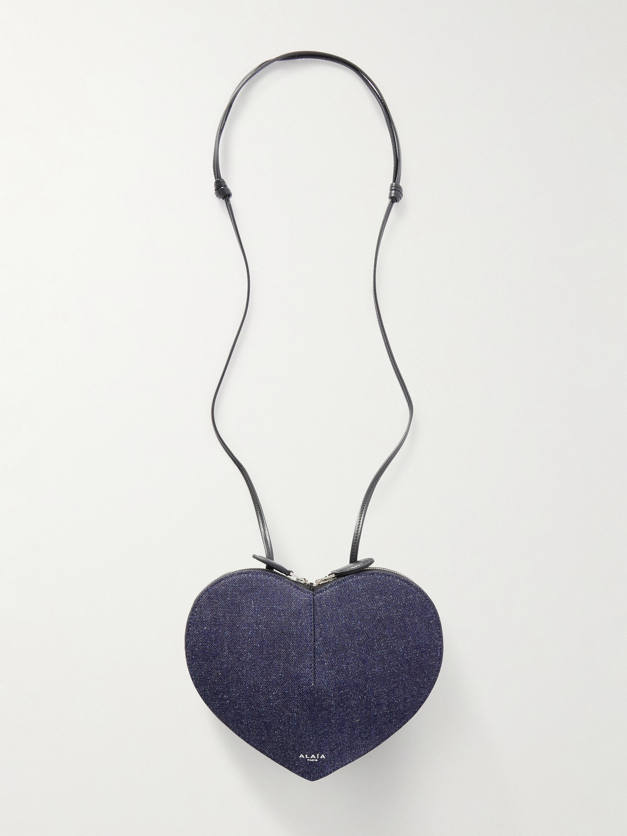 Alaïa Le Coeur Leather-trimmed Denim Shoulder Bag In Blue