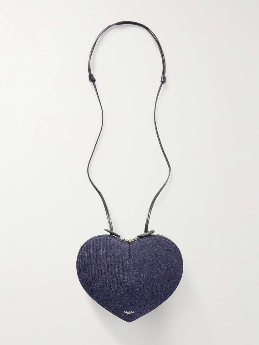 Alaïa Le Coeur Leather-trimmed Denim Shoulder Bag