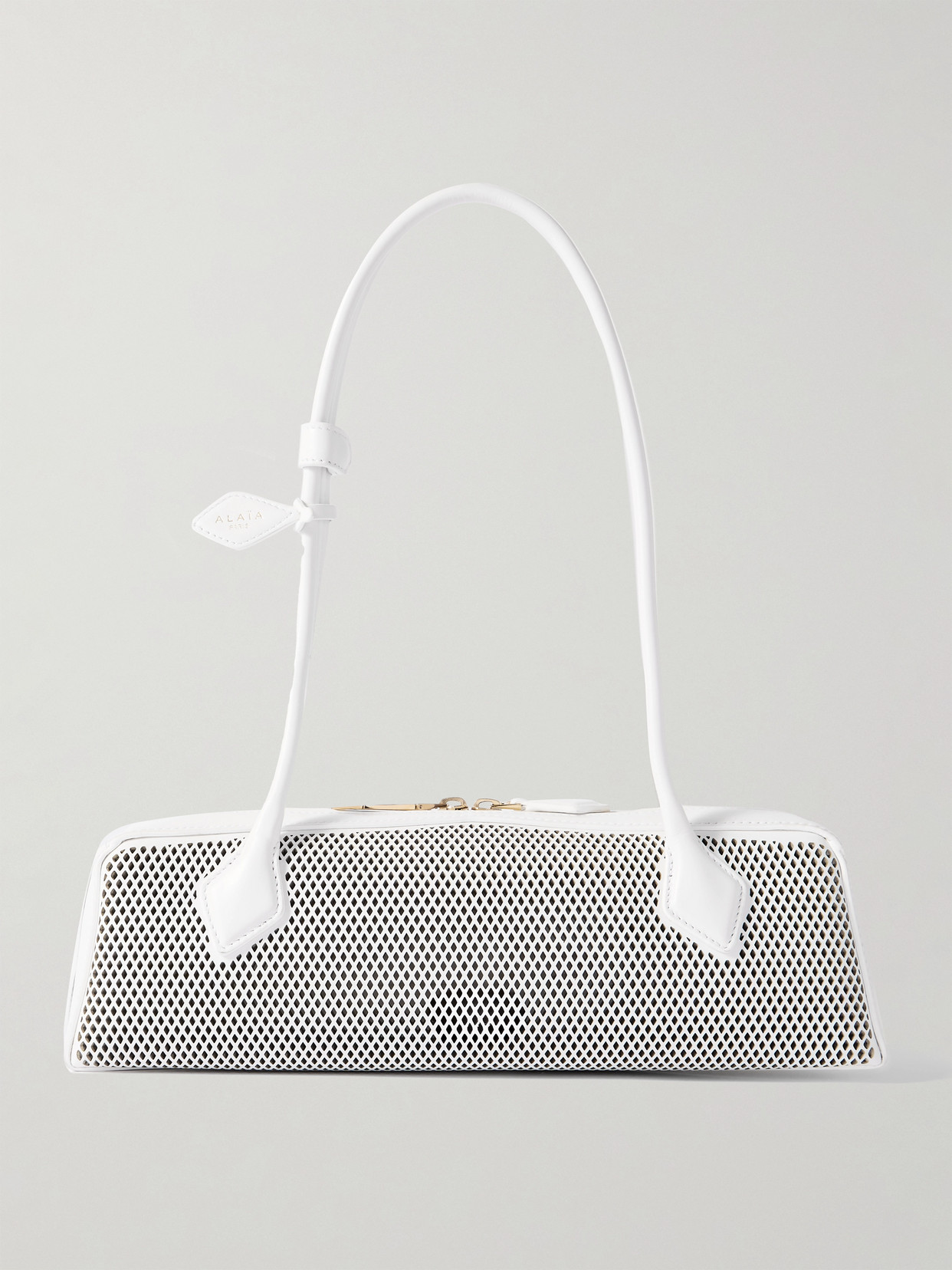 Alaïa Le Teckel Medium Shoulder Bag In Fishnet Leather In White