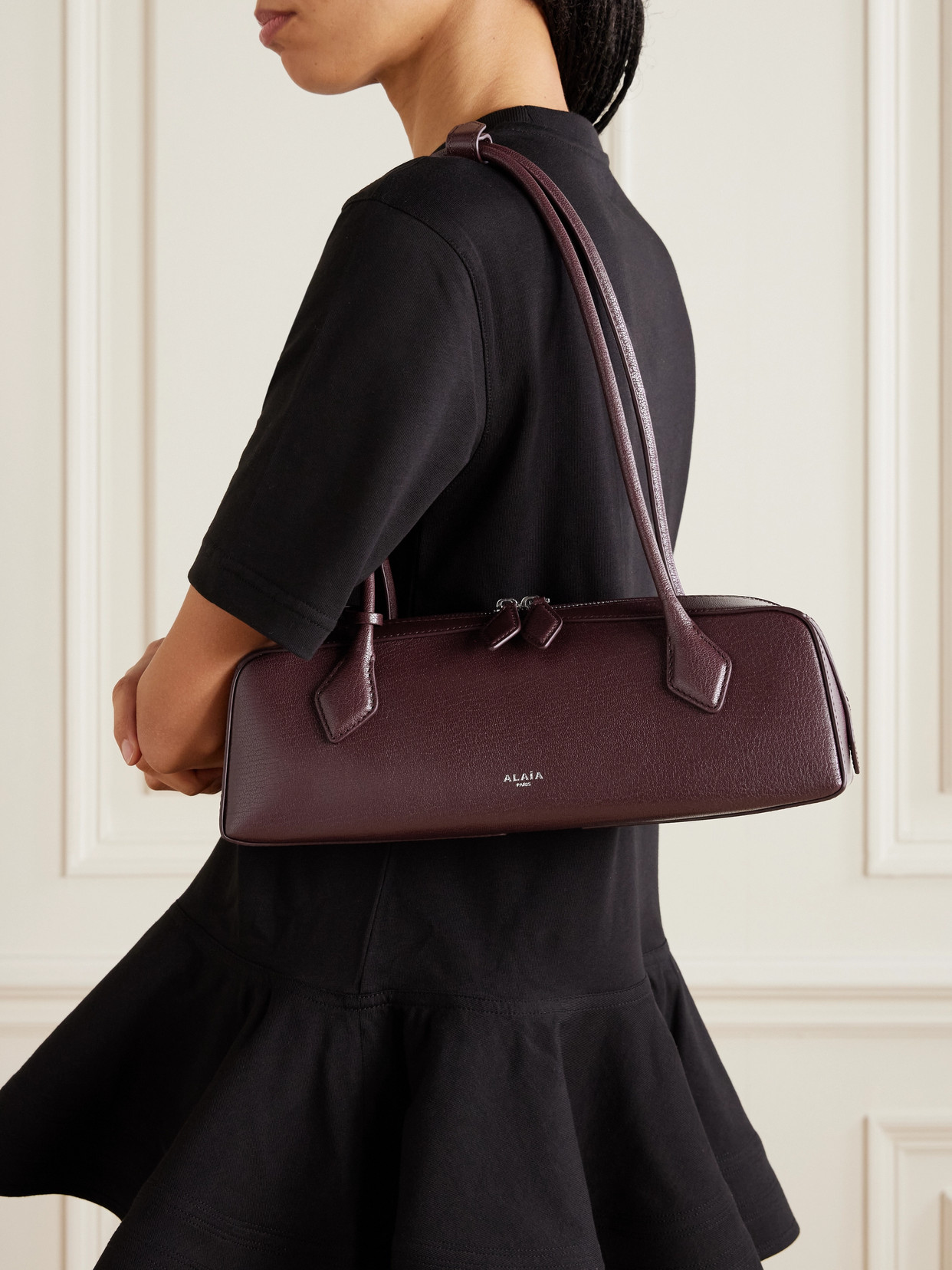 Alaïa Le Teckel Textured-leather Shoulder Bag In Burgundy