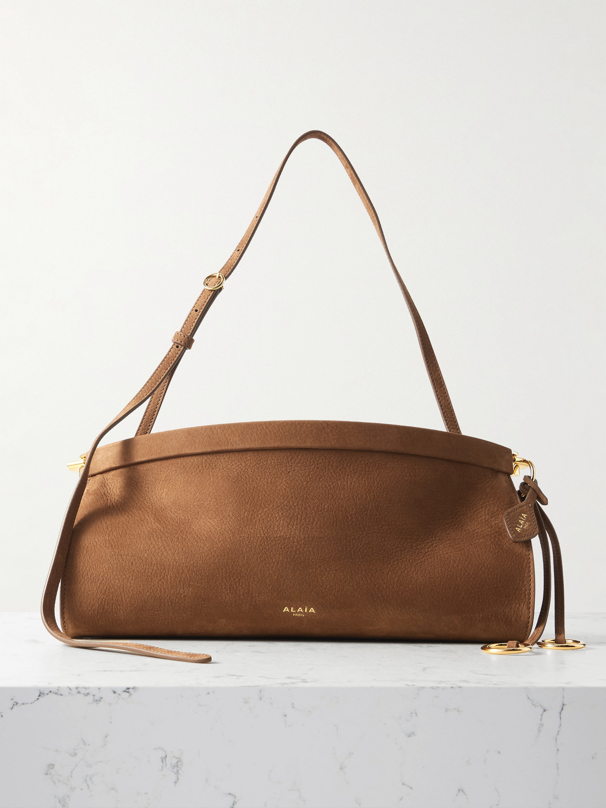 Alaïa Click Medium Nubuck Shoulder Bag In Brown