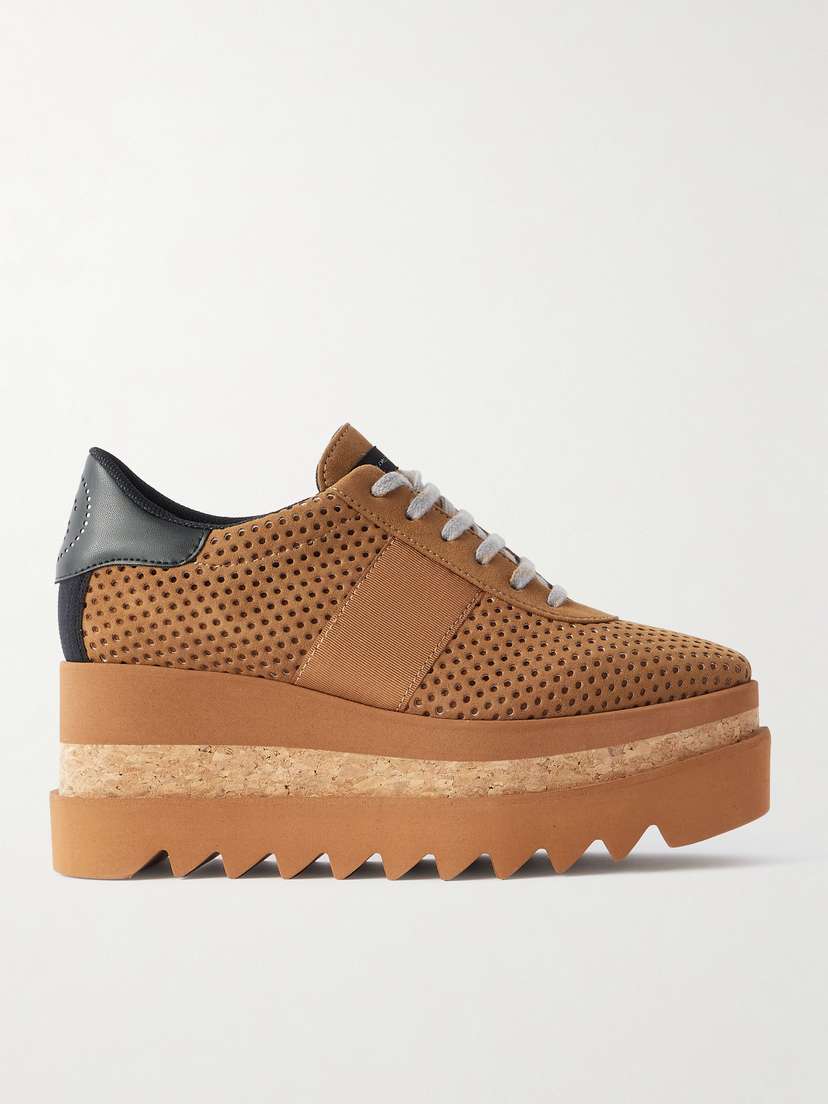 Stella McCartney Sneak-elyse Alter Canvas And Grosgrain-trimmed Perforated Platform Sneakers