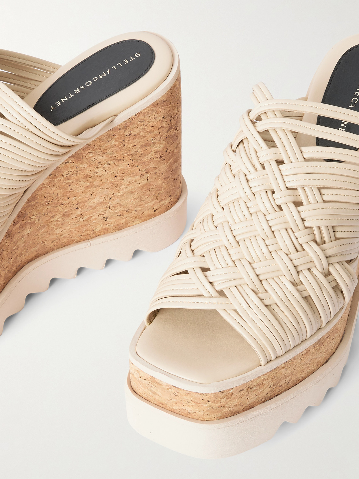 Stella Mccartney Woven Cork Wedge Mules In Ecru