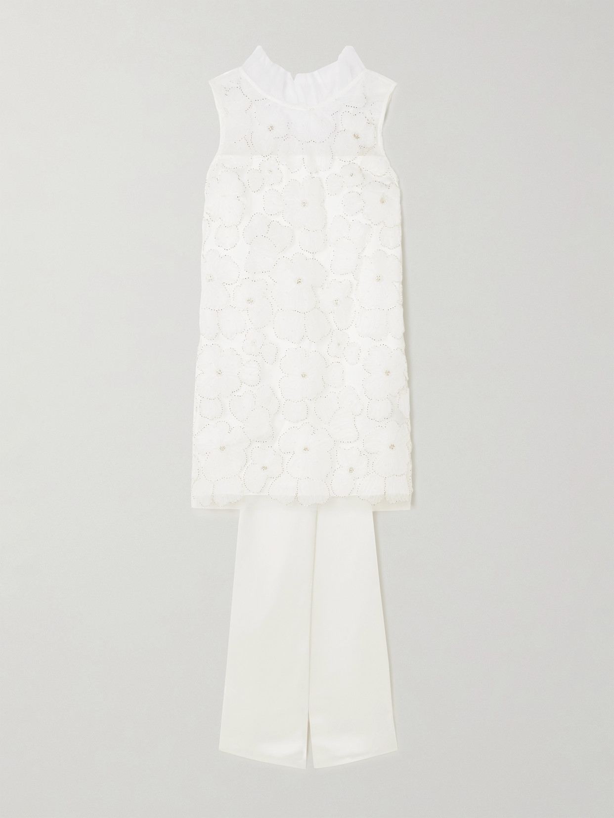 Self-portrait Embellished Appliquéd Tulle And Satin Mini Dress In White