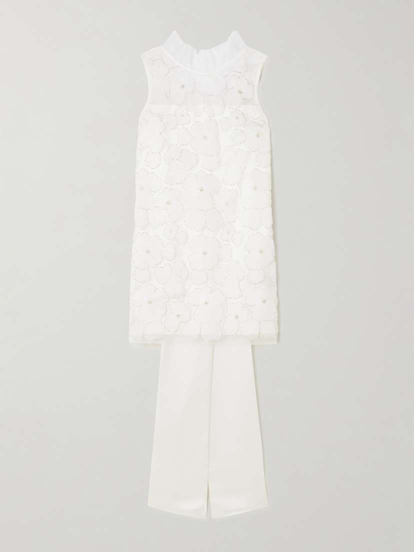 Self-Portrait Embellished Appliquéd Tulle And Satin Mini Dress