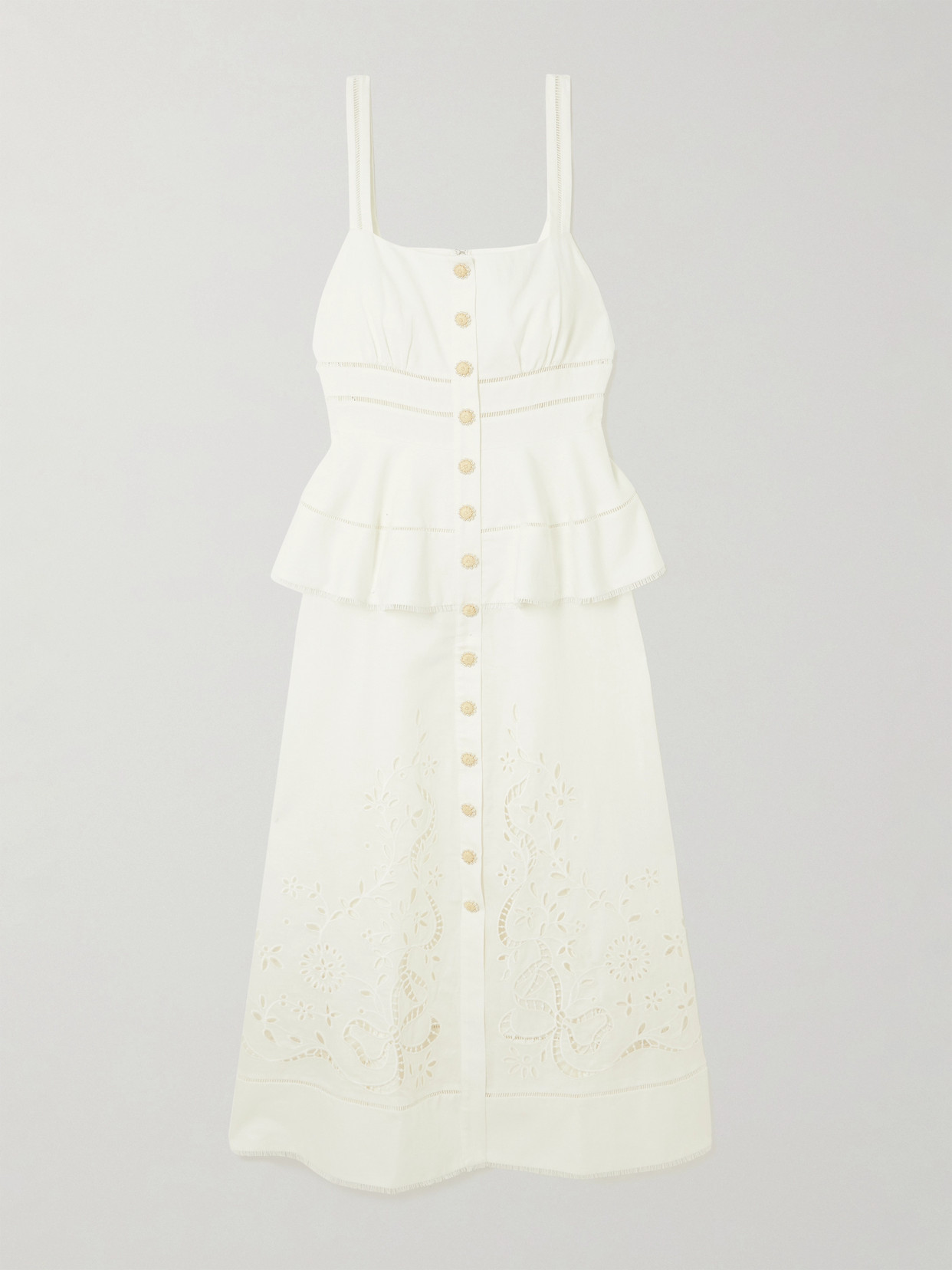 Self-portrait Embellished Broderie Anglaise Linen And Cotton-blend Midi Dress In White