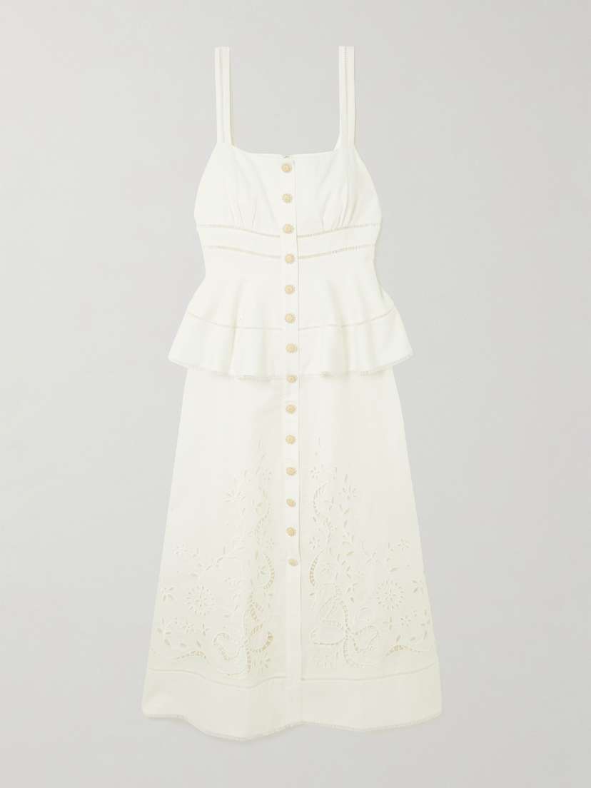 Self-Portrait Embellished Broderie Anglaise Linen And Cotton-blend Midi Dress