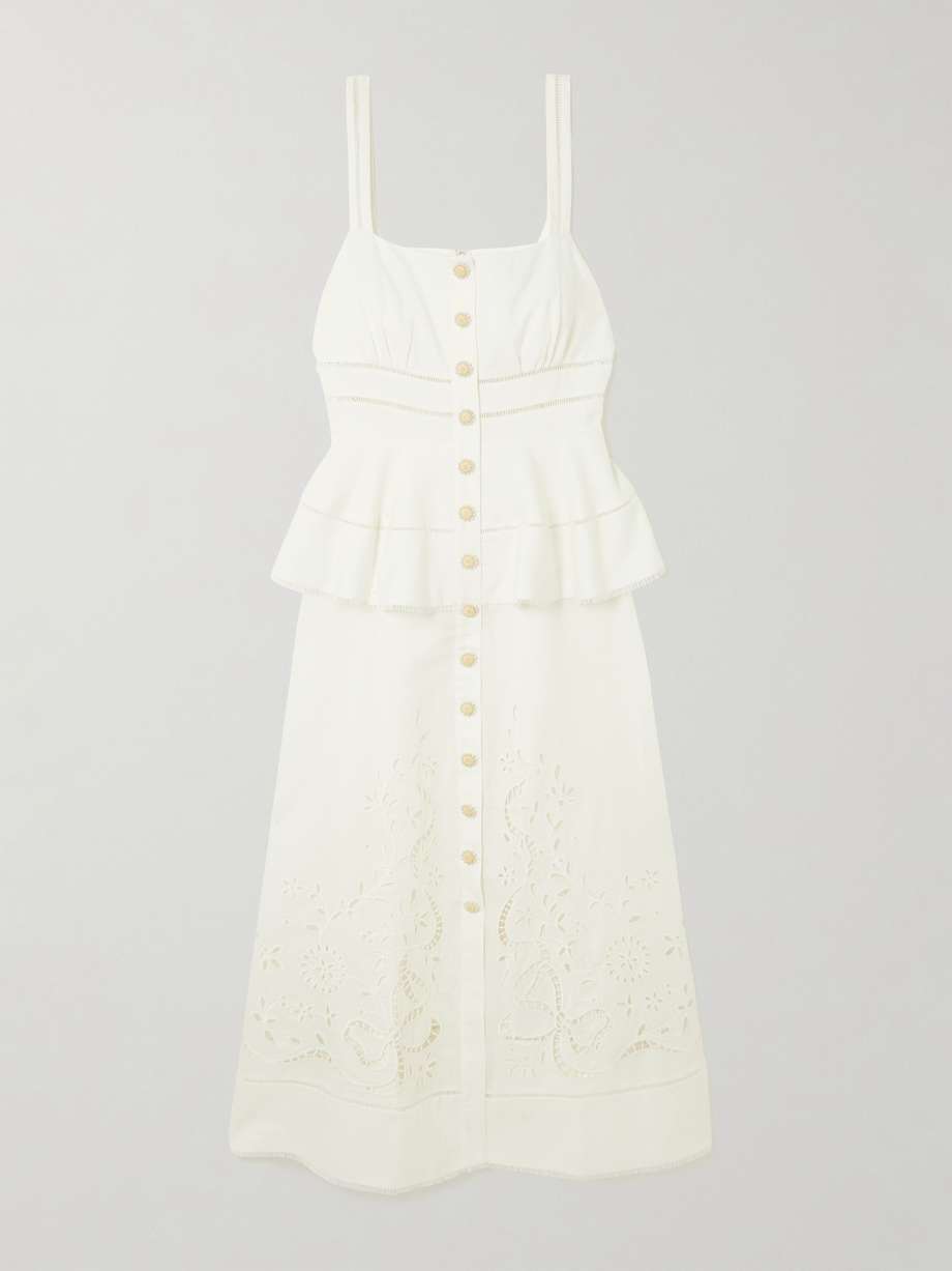embellished broderie anglaise linen and cotton-blend midi dress
