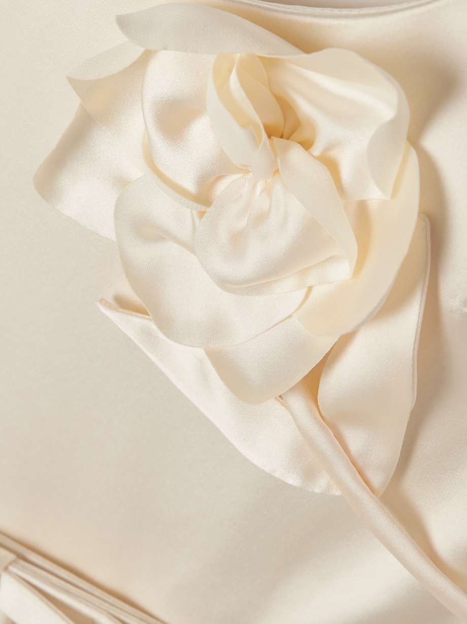 appliquéd belted satin midi dress