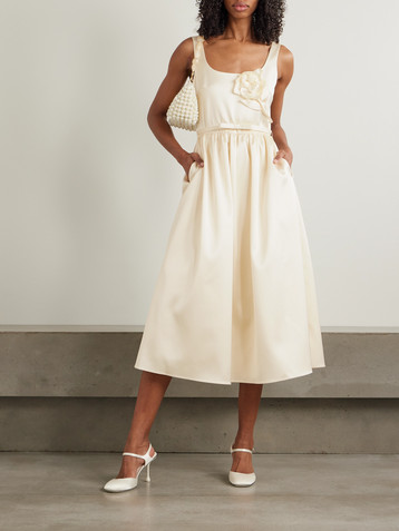 self-portrait Appliquéd belted satin midi dress