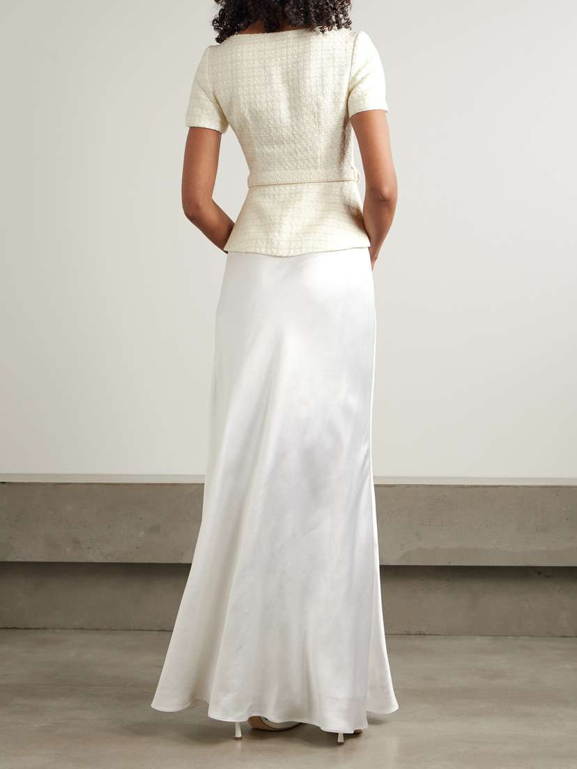 white christmas dresses Cream Boucle Bow Detail Maxi Dress – self-portrait