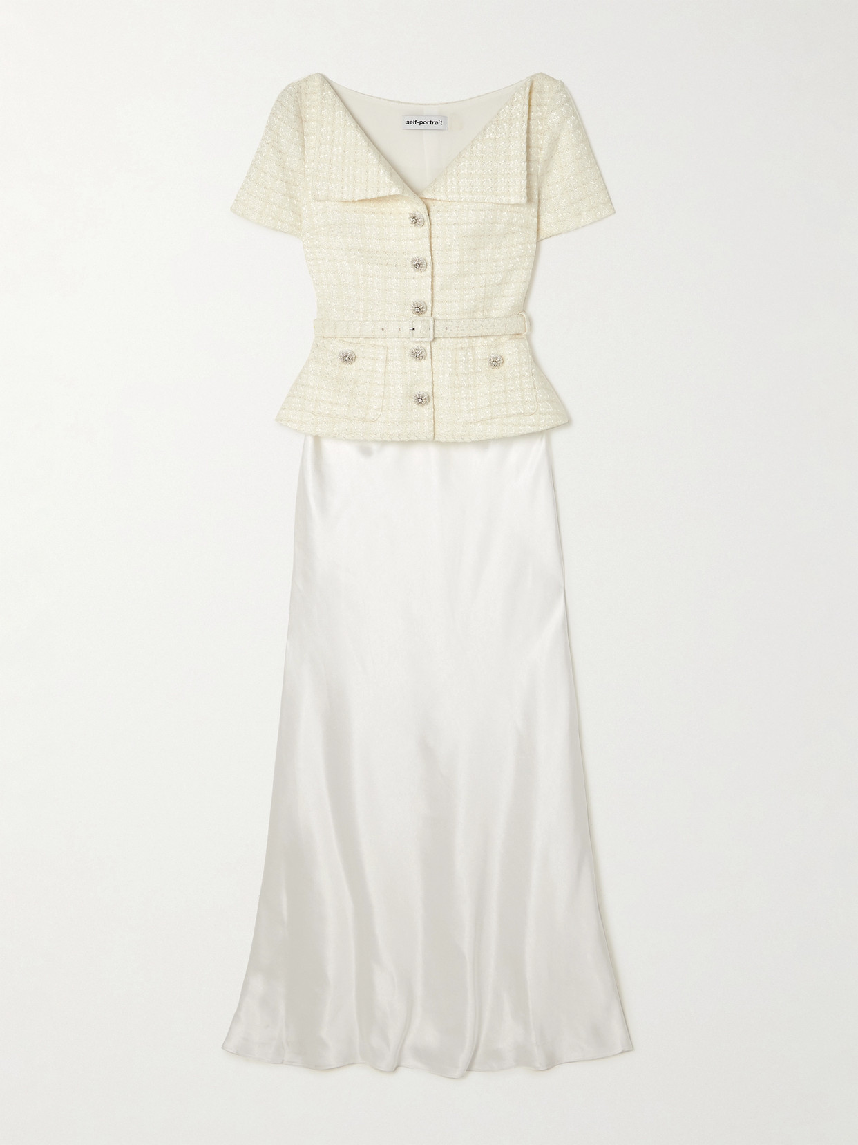 Self-portrait Tailored Belted Maxi Dress In Cream