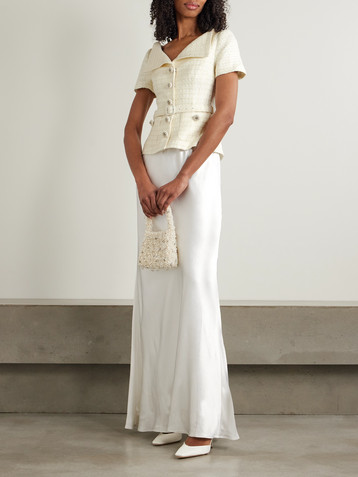 self-portrait Belted embellished bouclé and satin maxi dress