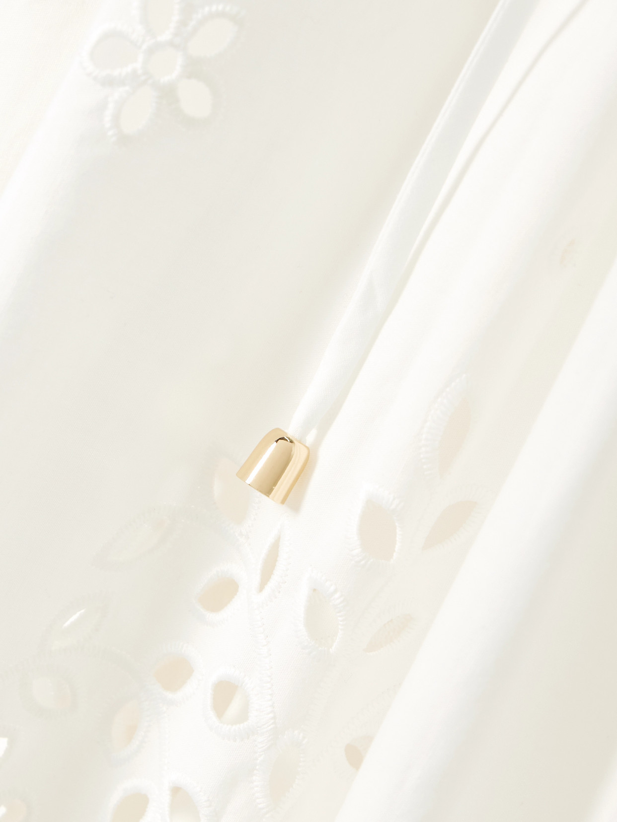 Self-portrait White Midi Skirt With Side Gathered Details And All-over Embroidery In Cotton Woman In White