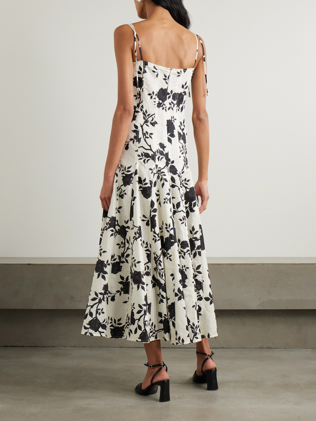 Self-portrait Floral-print Linen And Cotton-blend Midi Dress In Off-white