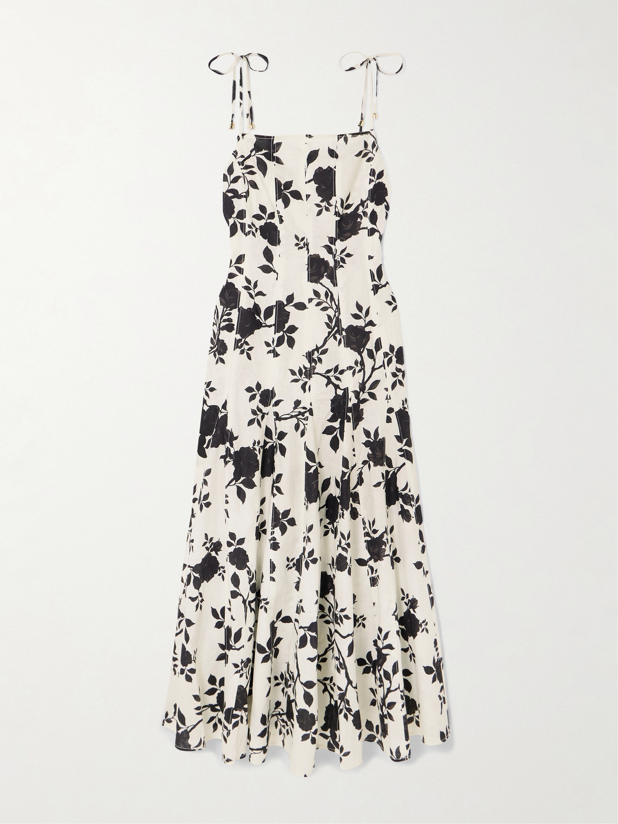 Self-Portrait - Floral-print Linen And Cotton-blend Midi Dress - Off-white