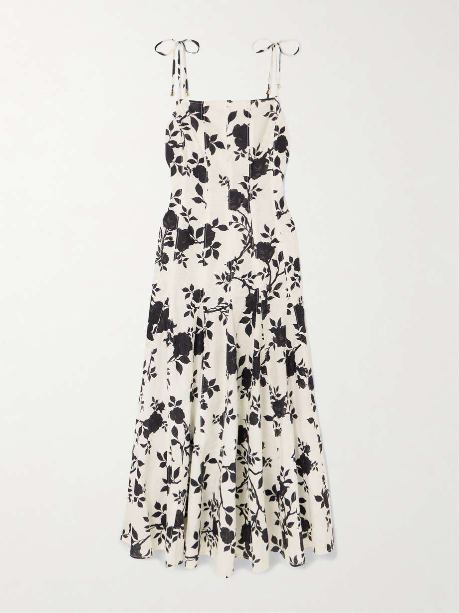floral-print linen and cotton-blend midi dress