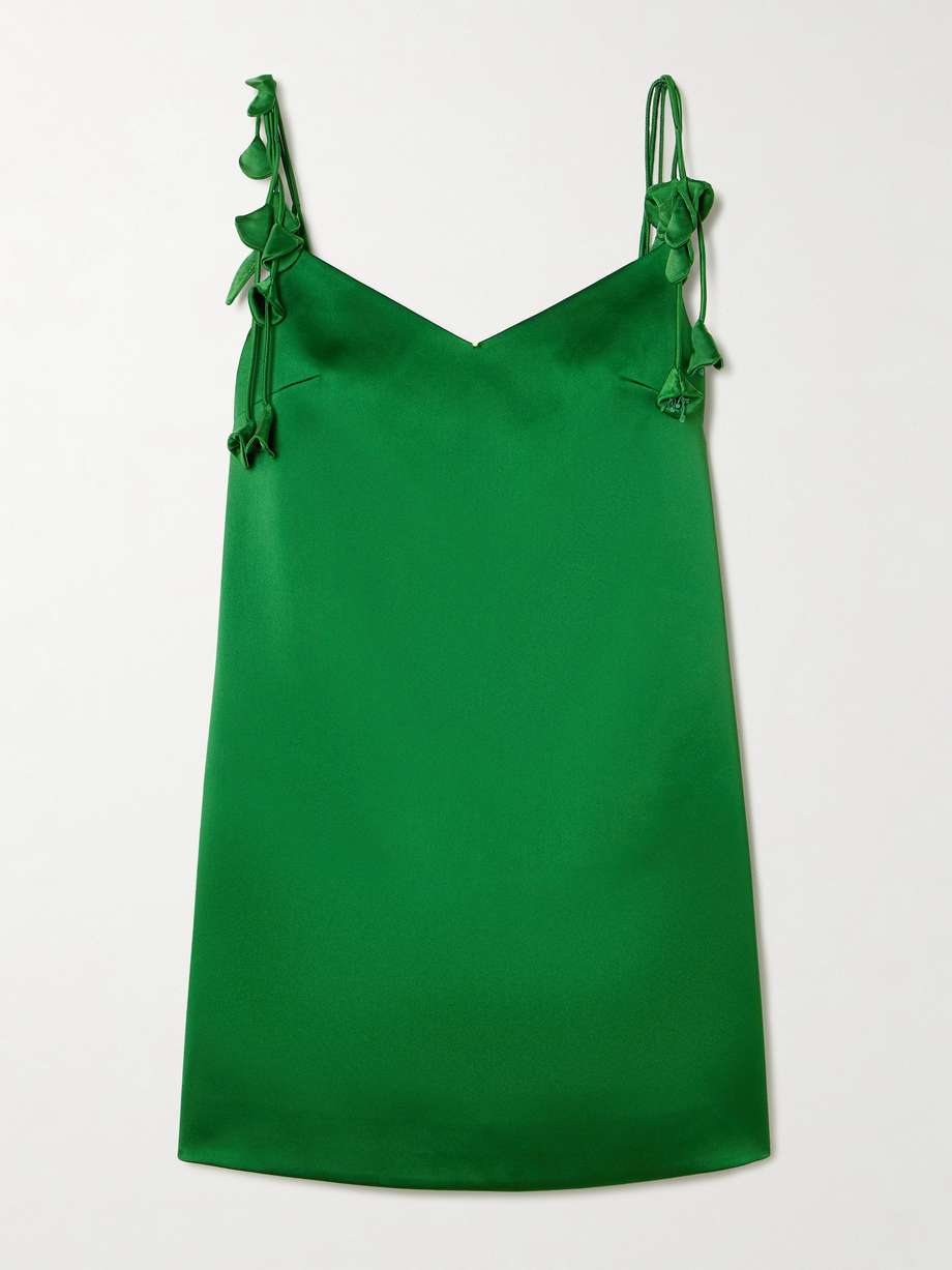 appliquéd satin mini dress