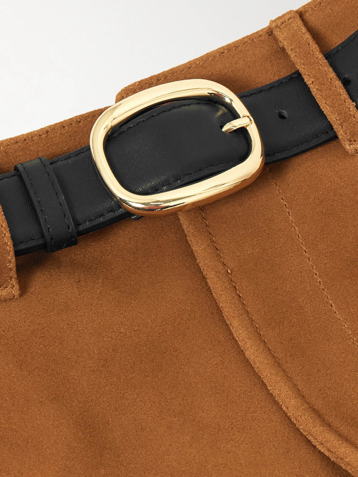 Self-portrait Belted Paneled Suede Skirt In Brown