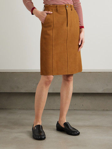 self-portrait Belted paneled suede  skirt