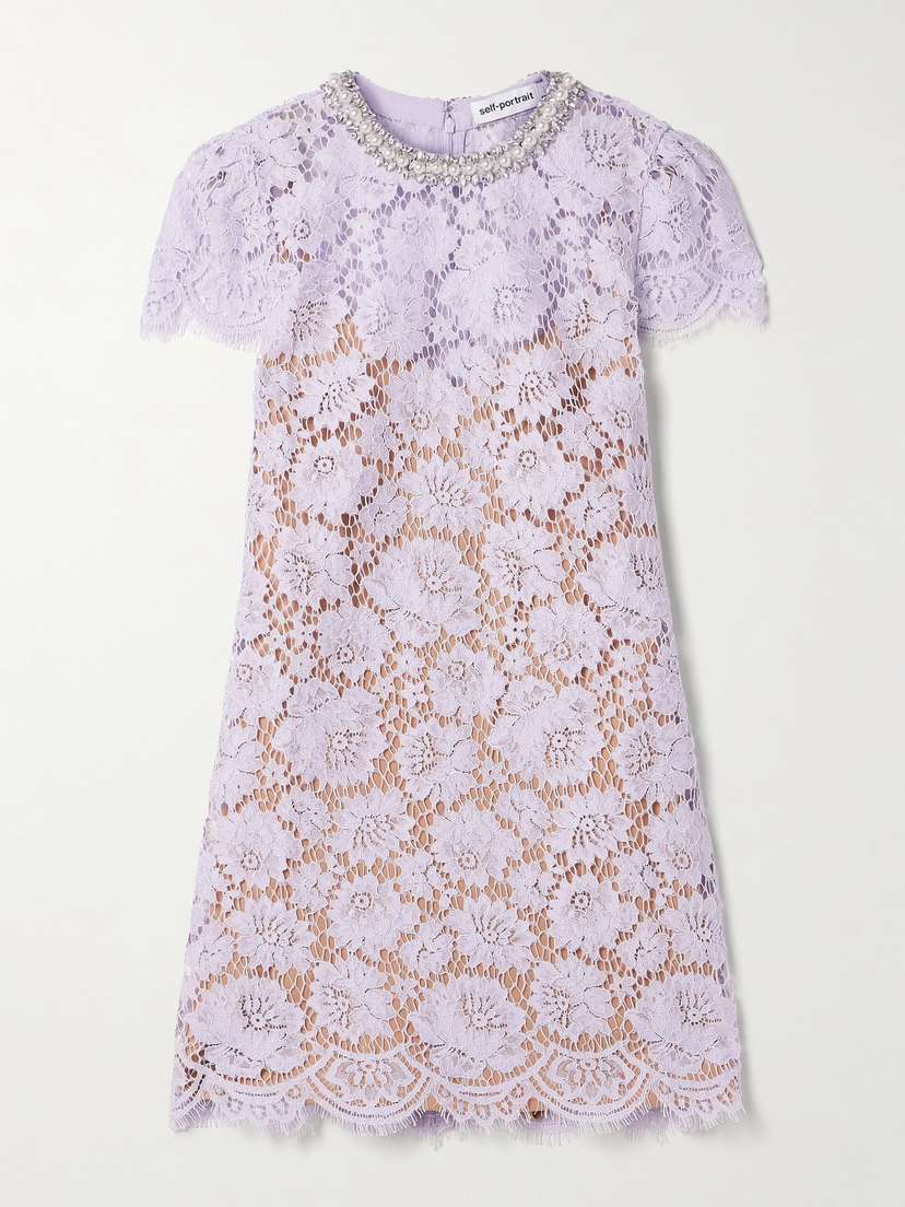 Self-Portrait Embellished Corded Lace Mini Dress