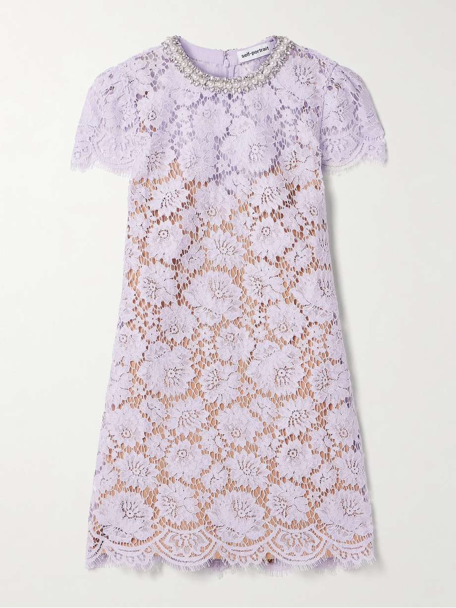 embellished corded lace mini dress