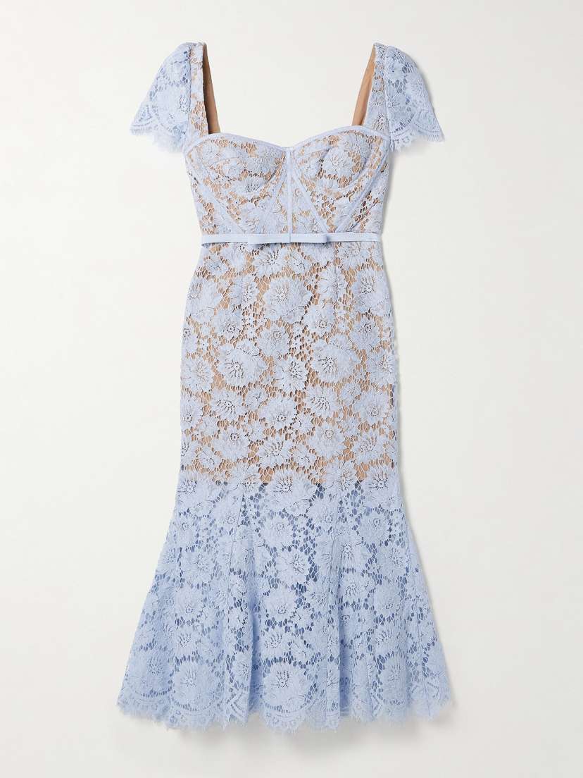 Self-Portrait Belted Corded Lace Midi Dress