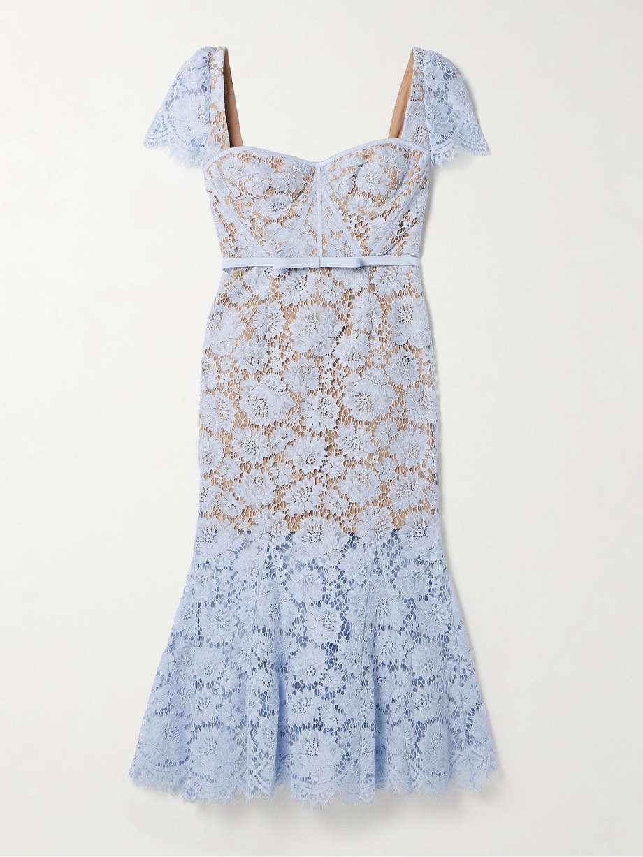 belted corded lace midi dress