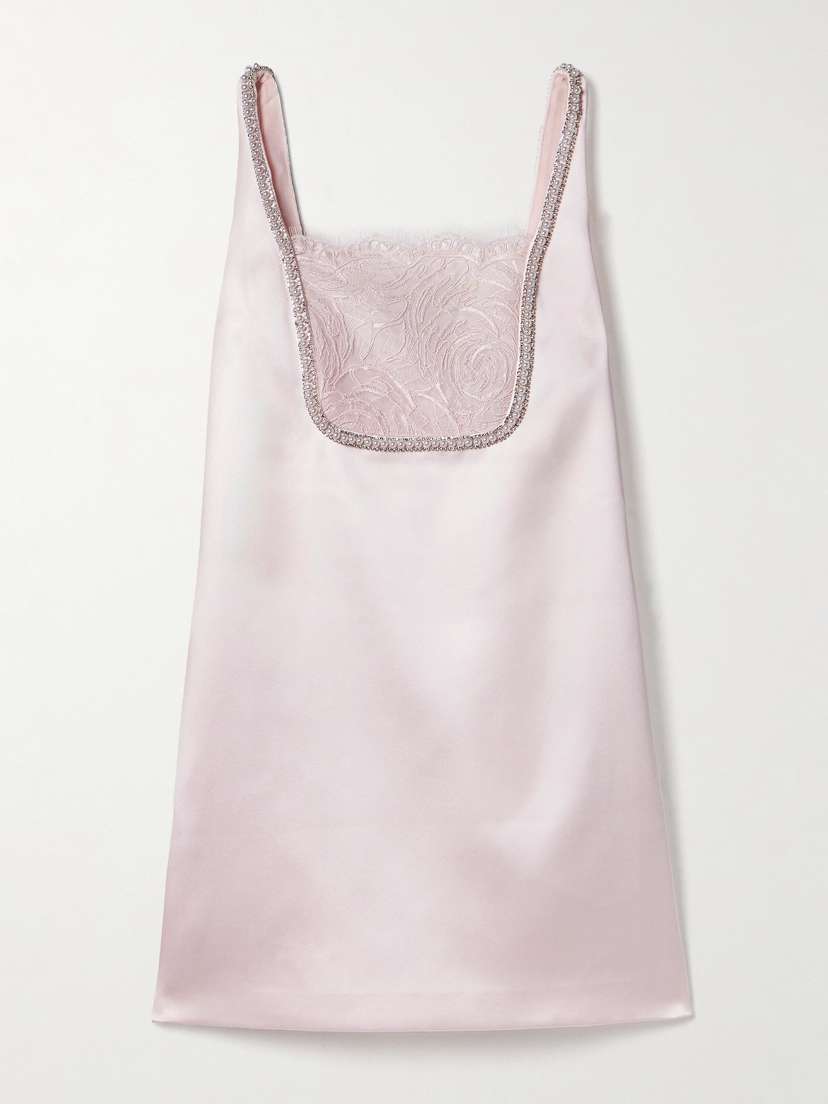 Self-Portrait Embellished Lace-trimmed Duchesse-satin Mini Dress