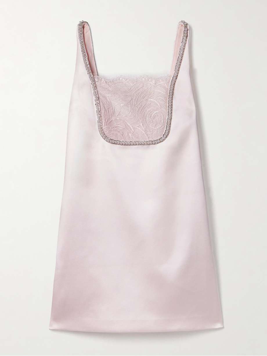 embellished lace-trimmed duchesse-satin mini dress