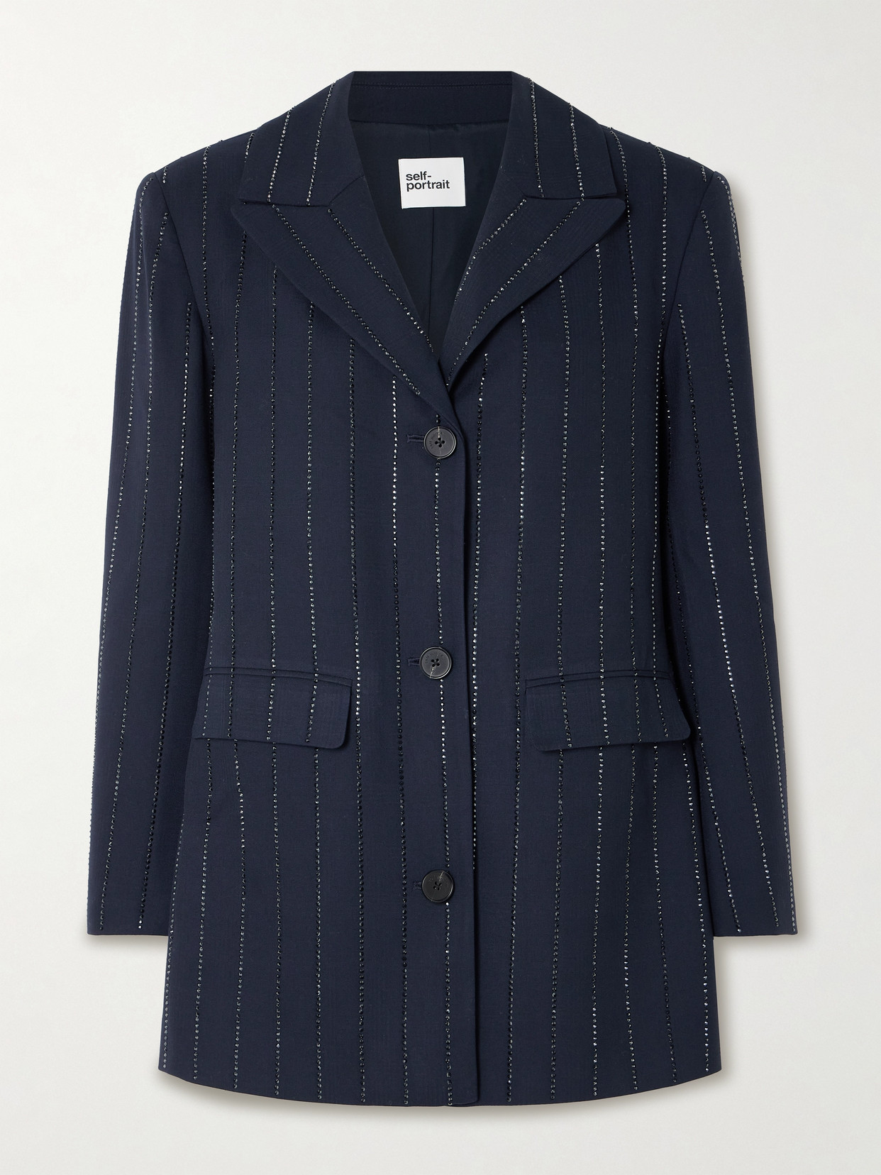 Self-Portrait - Crystal-embellished Twill Blazer - Navy