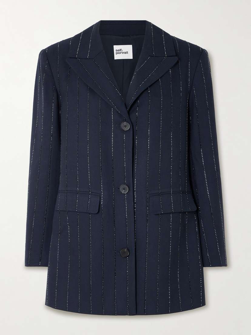 Self-Portrait Crystal-embellished Twill Blazer