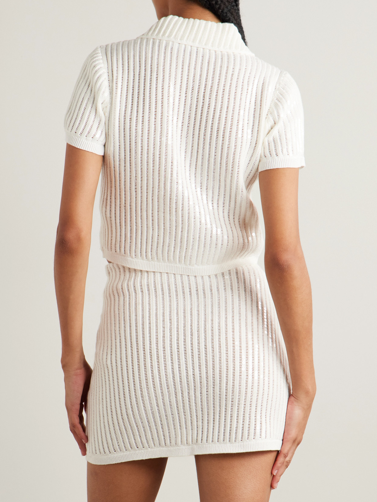 Cropped Sequined Crocheted Cotton And Cashmere-Blend Shirt