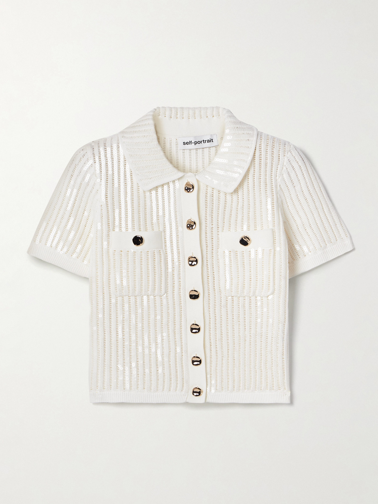 Self-portrait Sequinis Crochet Top In White