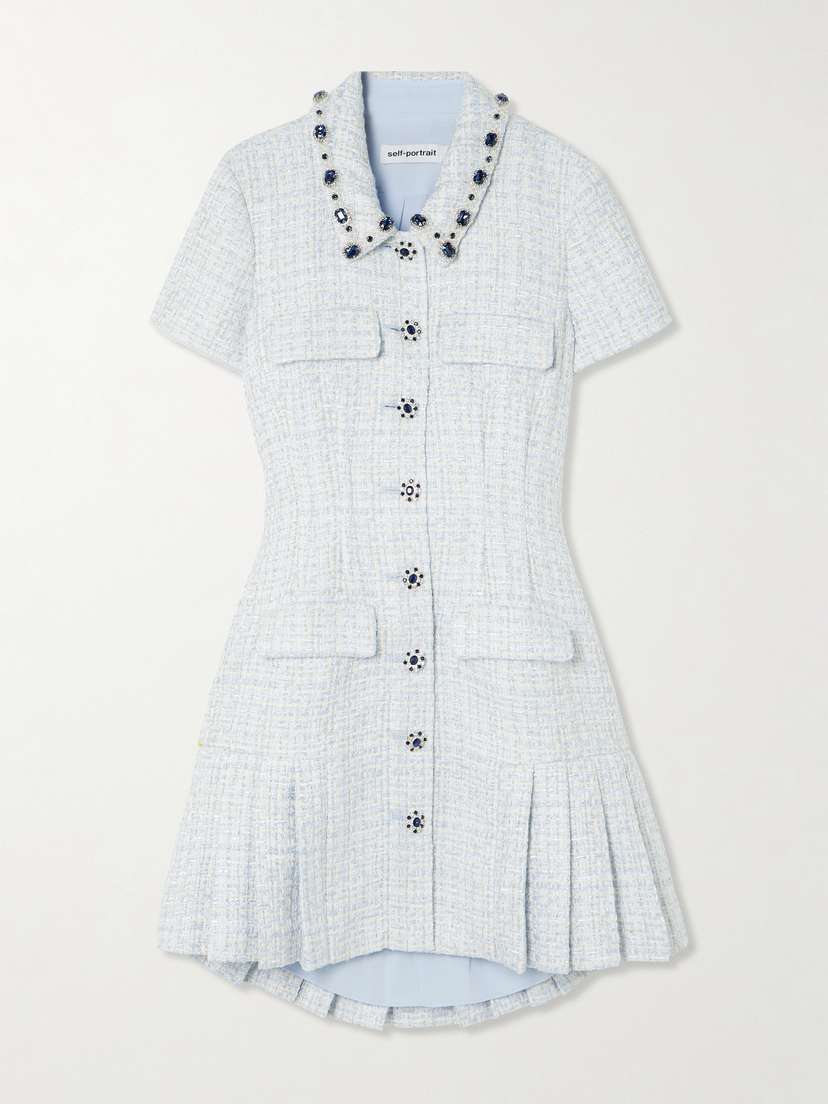 Self-Portrait Crystal-embellished Metallic Bouclé-tweed Mini Dress