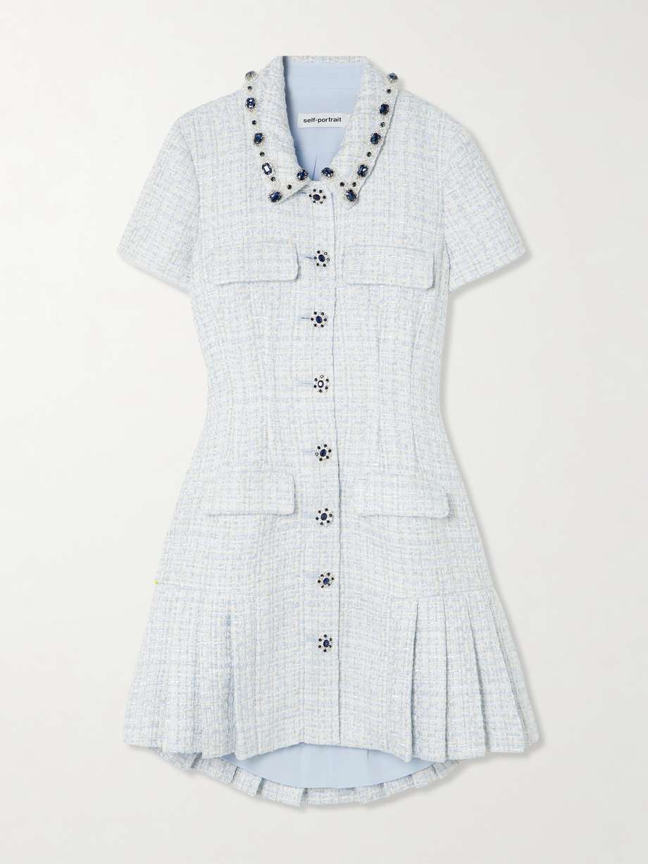 crystal-embellished metallic bouclé-tweed mini dress