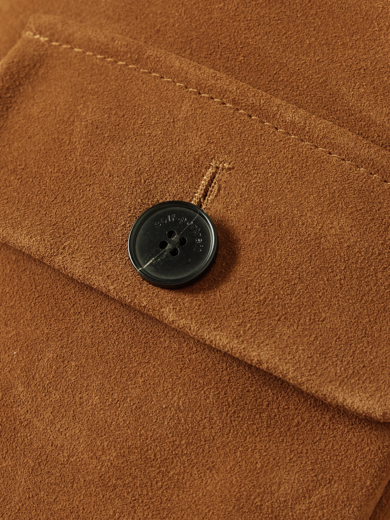 Shop Self-portrait Cropped Suede Jacket In Brown